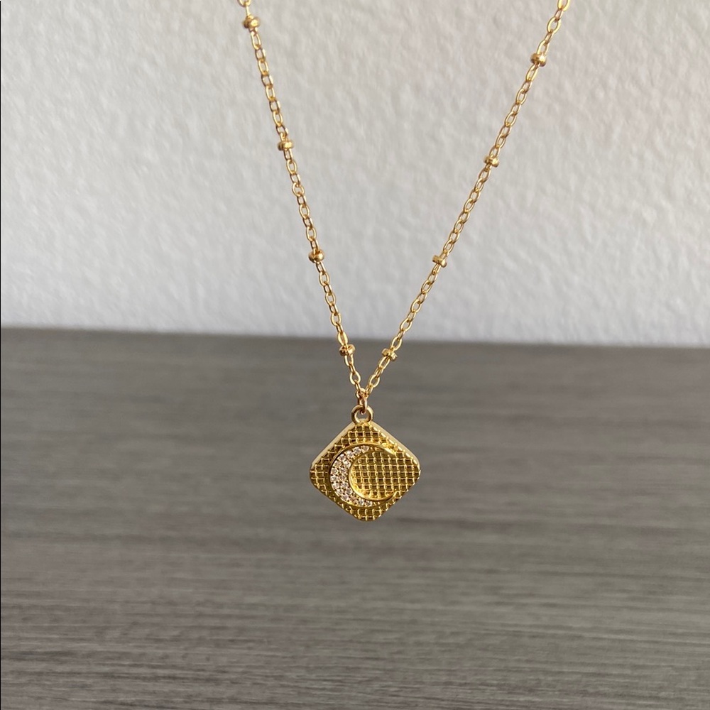 LVC Jewelry • Yellow Gold Plated Chain Crescent Moon Crystal Charm